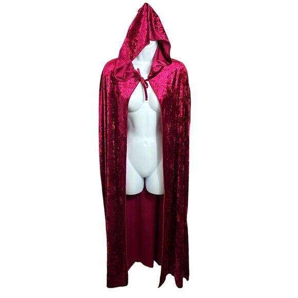 Spirit Burgundy Red Crushed Velvet Hooded Cape Adult ONE SIZE Cosplay Costume - Picture 3 of 9